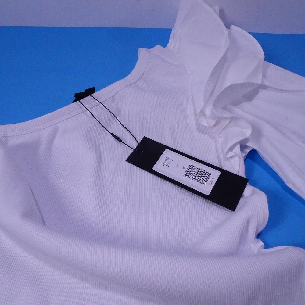 NWT Veronica Beard White One-Shoulder Ruffle Puff-Sleeve Top - Picture 4 of 7